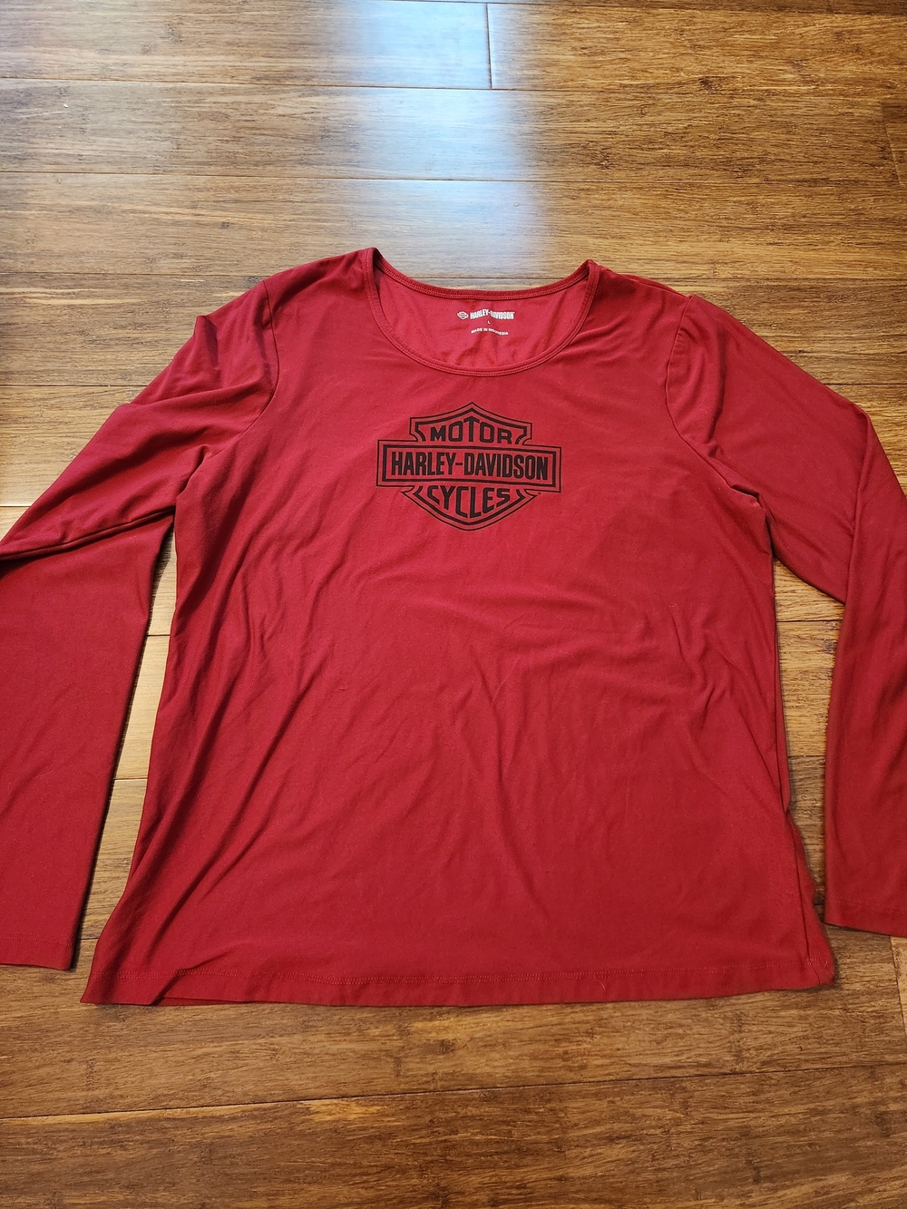 Harley-Davidson Women's Long Sleeve Tee Shirt Red Black Logo Stretchy Soft Large